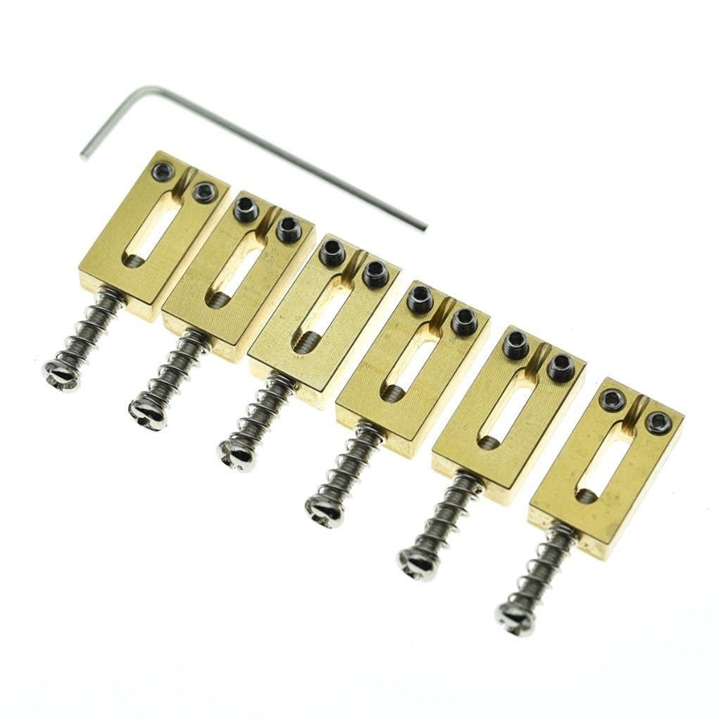 KAISH Solid Brass Guitar Bridge Saddles Brass Saddle 10.8mm String Spacing with Nickel Screws for Stratocaster/Telecaster
